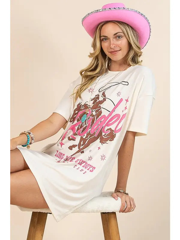 "Rodeo" Long Live Cowboys Graphic Shirt Dress