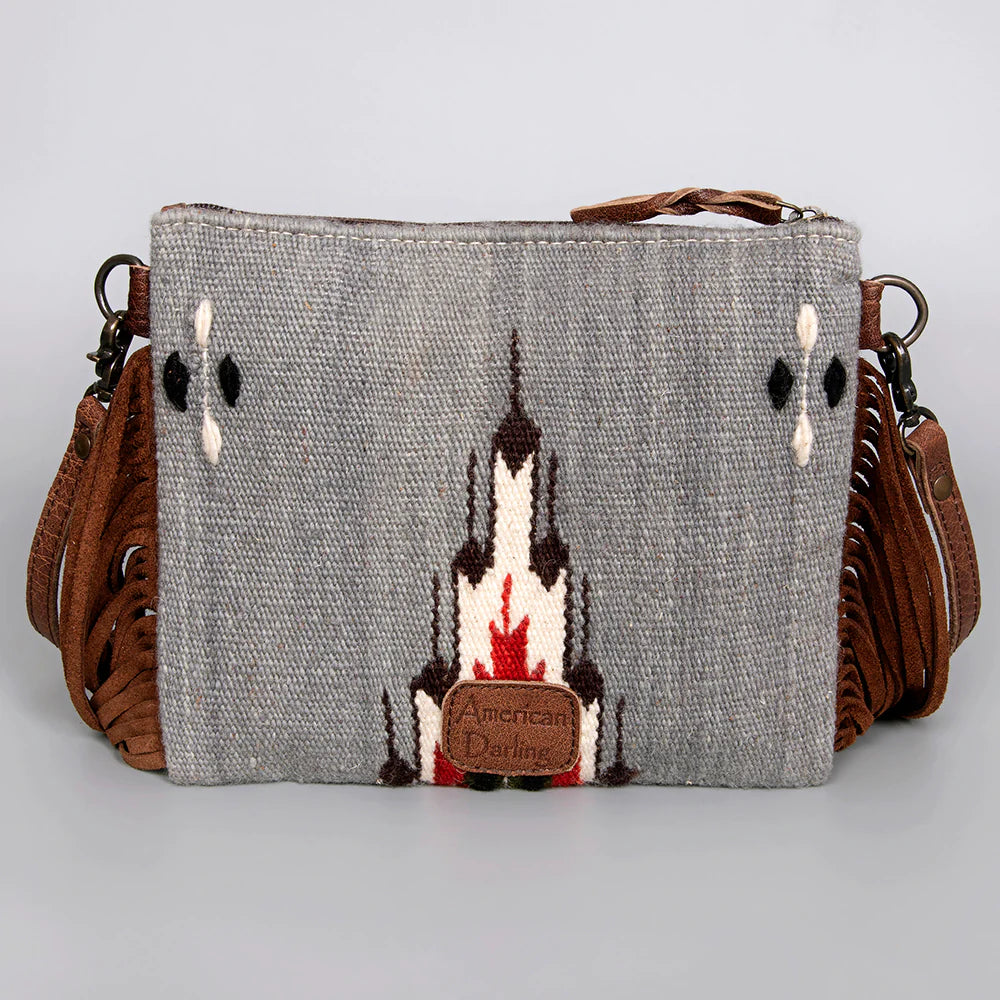 American Darling Tooled Leather Saddle Blanket Aztec Crossbody Purse ~ 236N