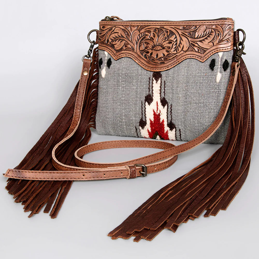 American Darling Tooled Leather Saddle Blanket Aztec Crossbody Purse ~ 236N