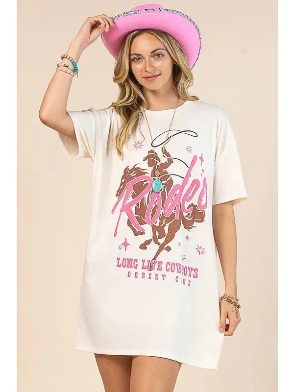 "Rodeo" Long Live Cowboys Graphic Shirt Dress