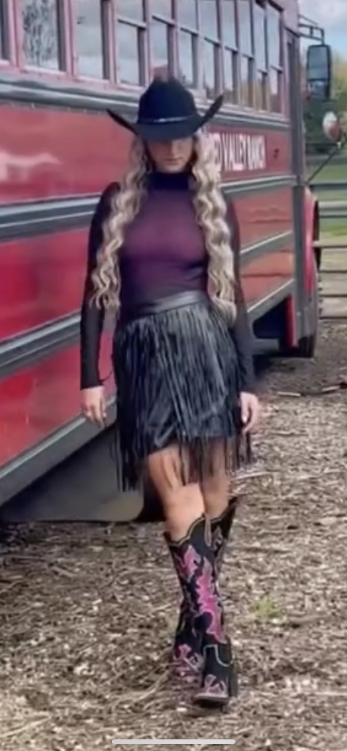 Faux Black Leather Fringed Mini Skirt