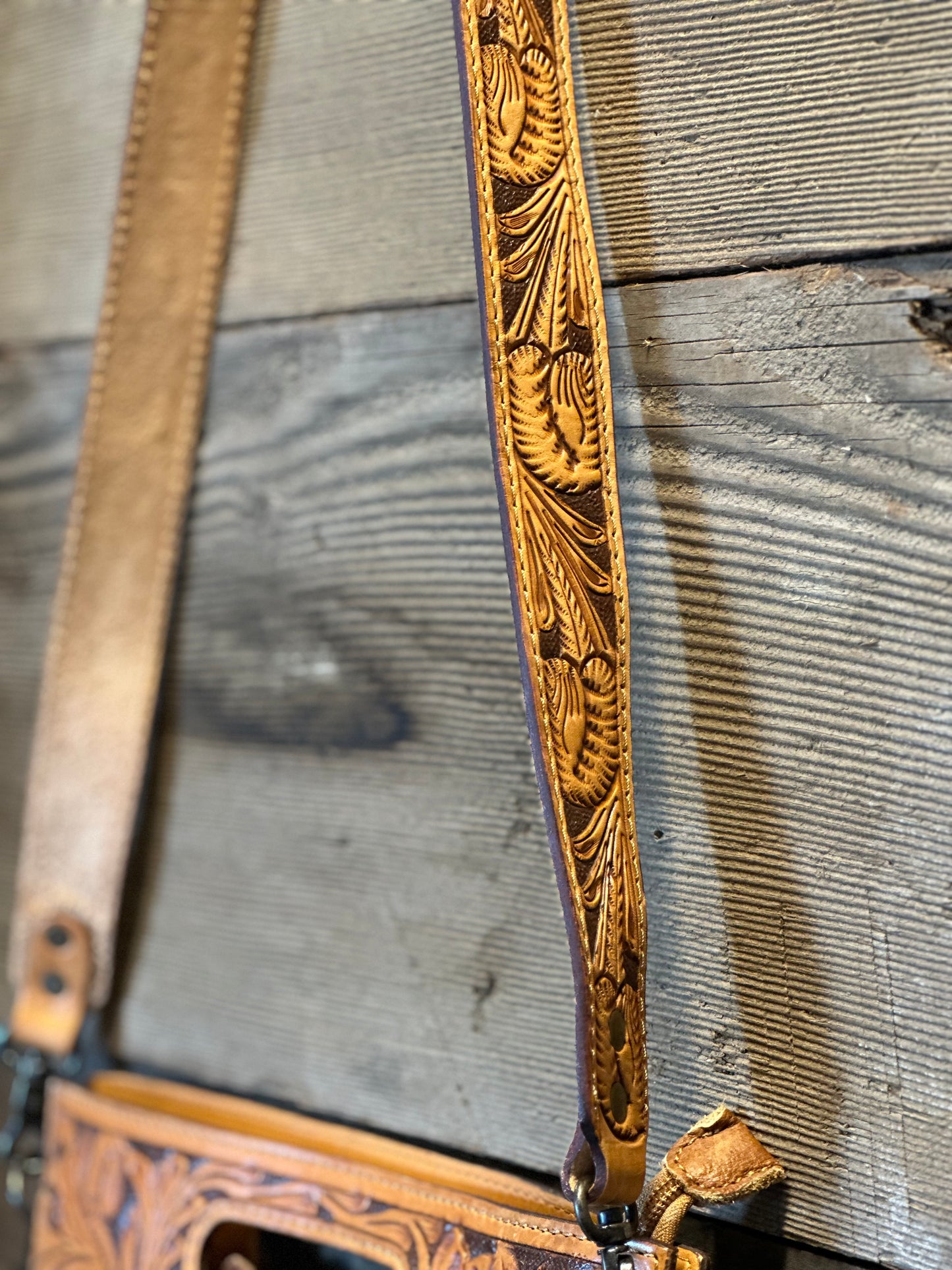 Tooled Leather Saddle Blanket Aztec Crossbody Purse ~ Turquoise and Tan 248