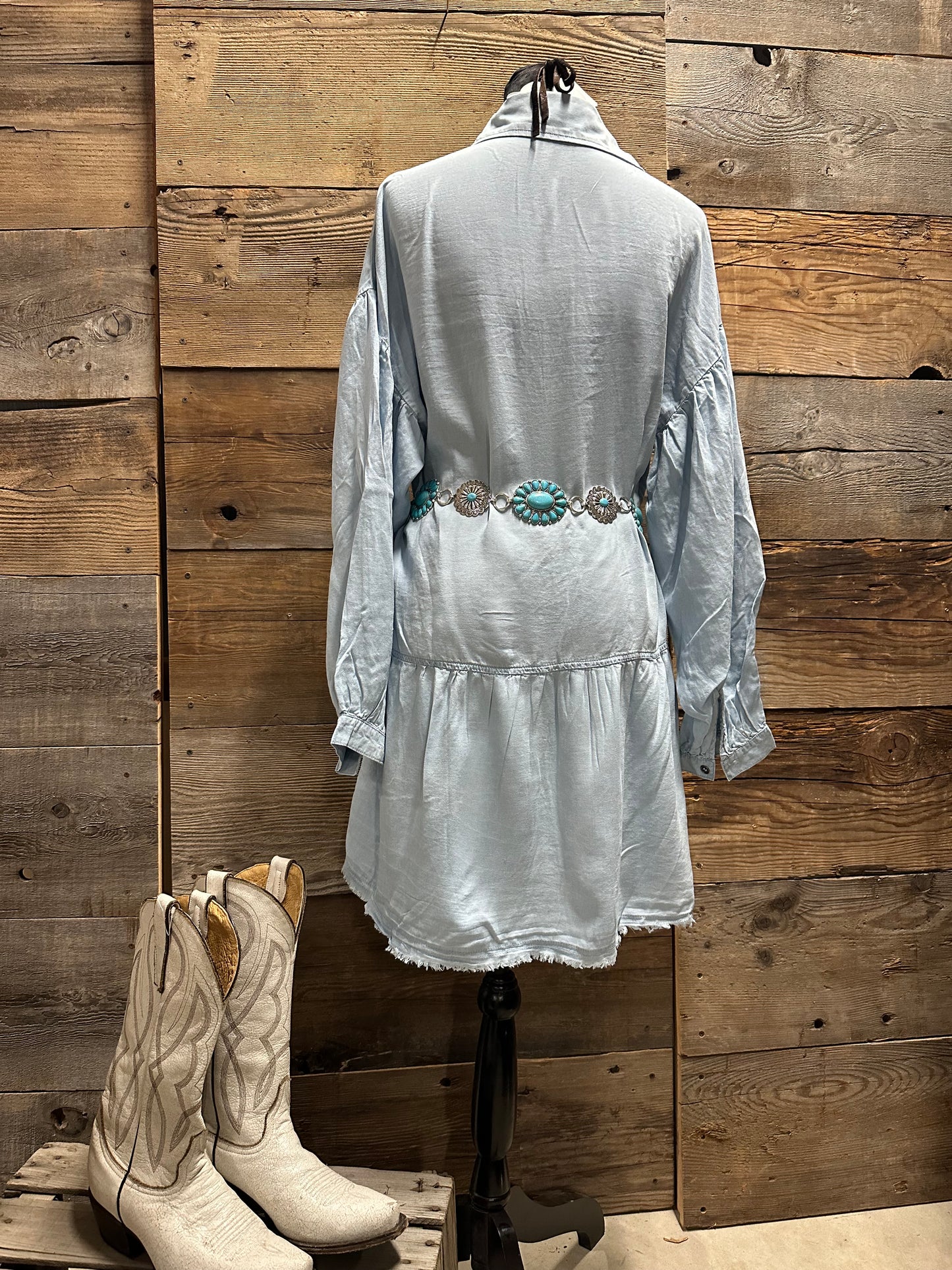 Light Denim Dress with Raw Edge Hem