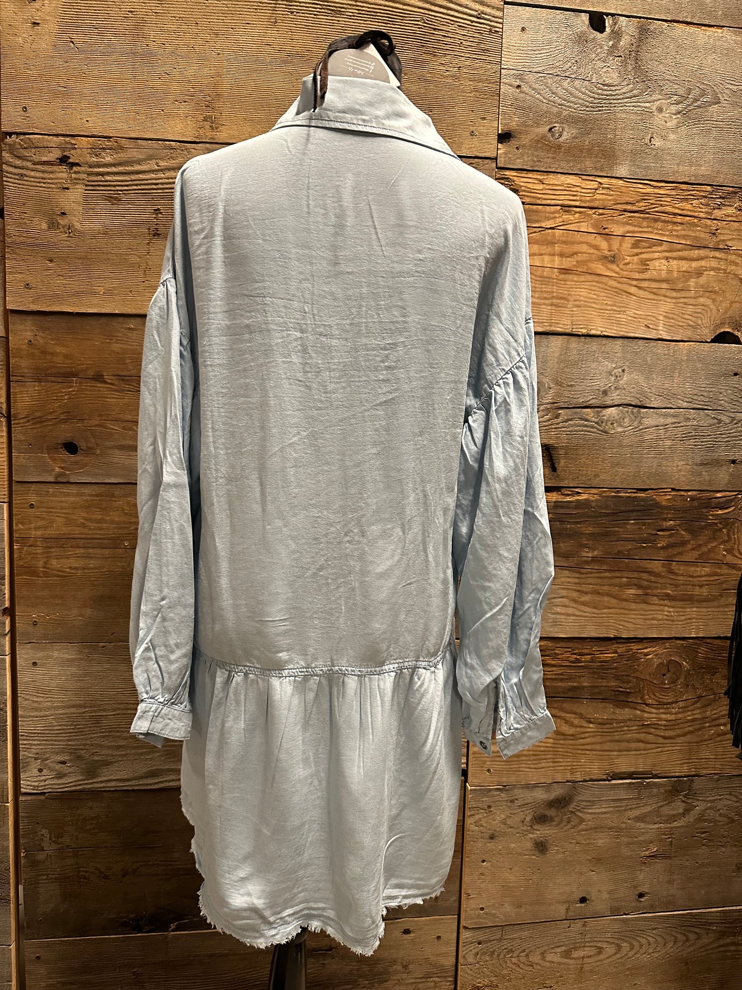 Light Denim Dress with Raw Edge Hem
