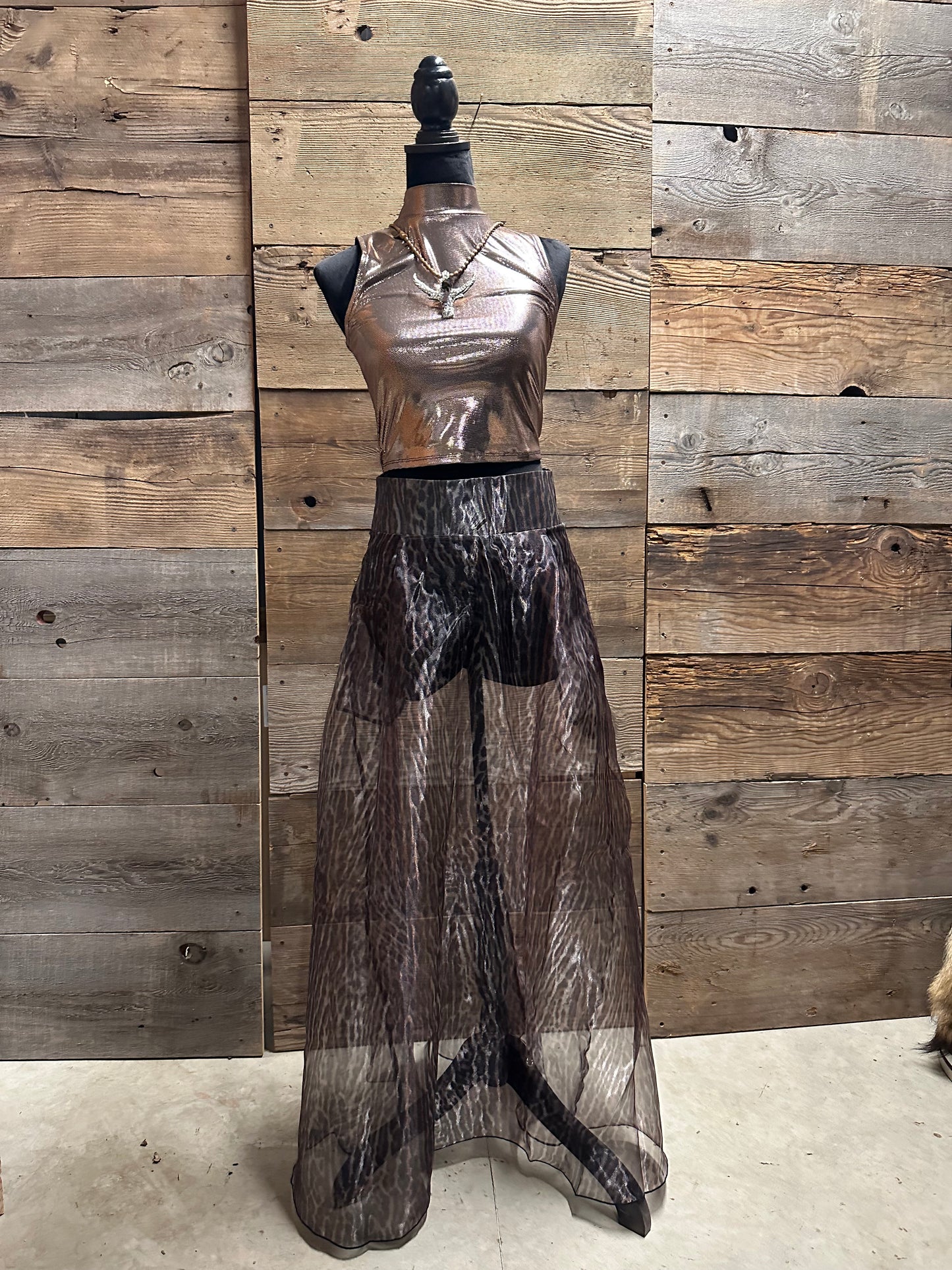 Animal Print Organza Long Skirt