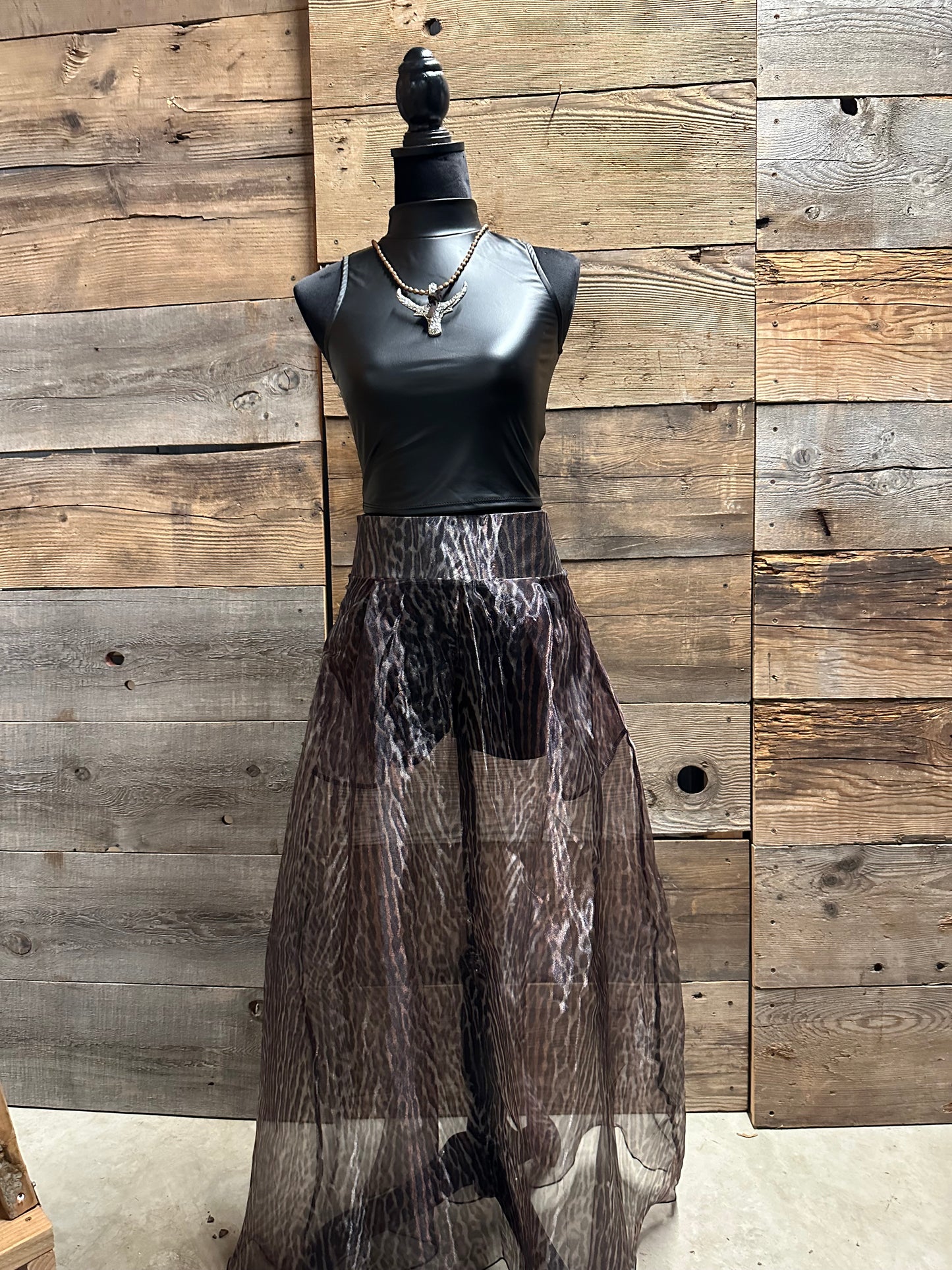 Animal Print Organza Long Skirt