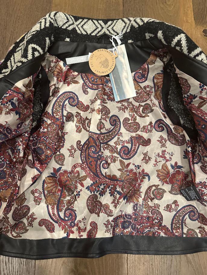 Leather Jacket with Aztec Print Accents