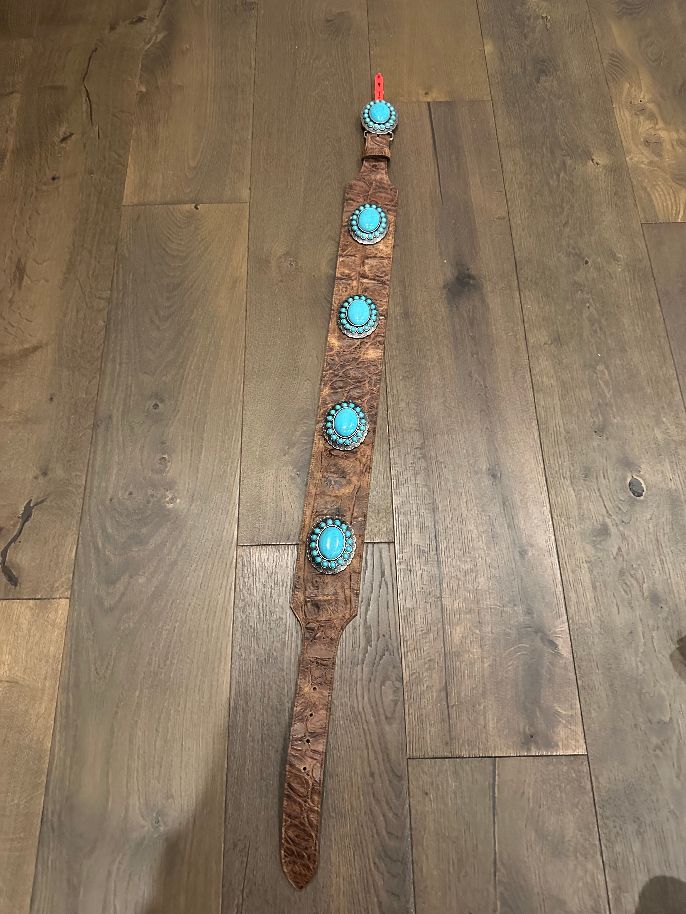 Authentic Italian Leather Belt: Handcrafted in America with Turquoise Conchos