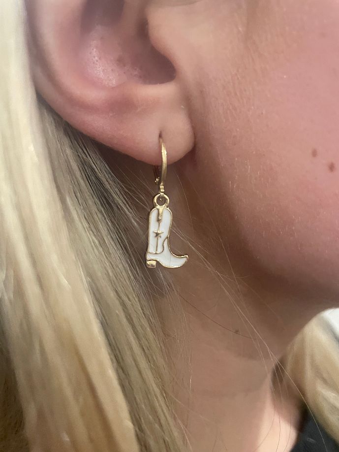 Cowboy Boot Earrings in White, Black, Turquoise, Red, and Pink