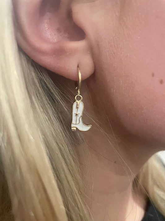 Cowboy Boot Earrings in White, Black, Turquoise, Red, and Pink