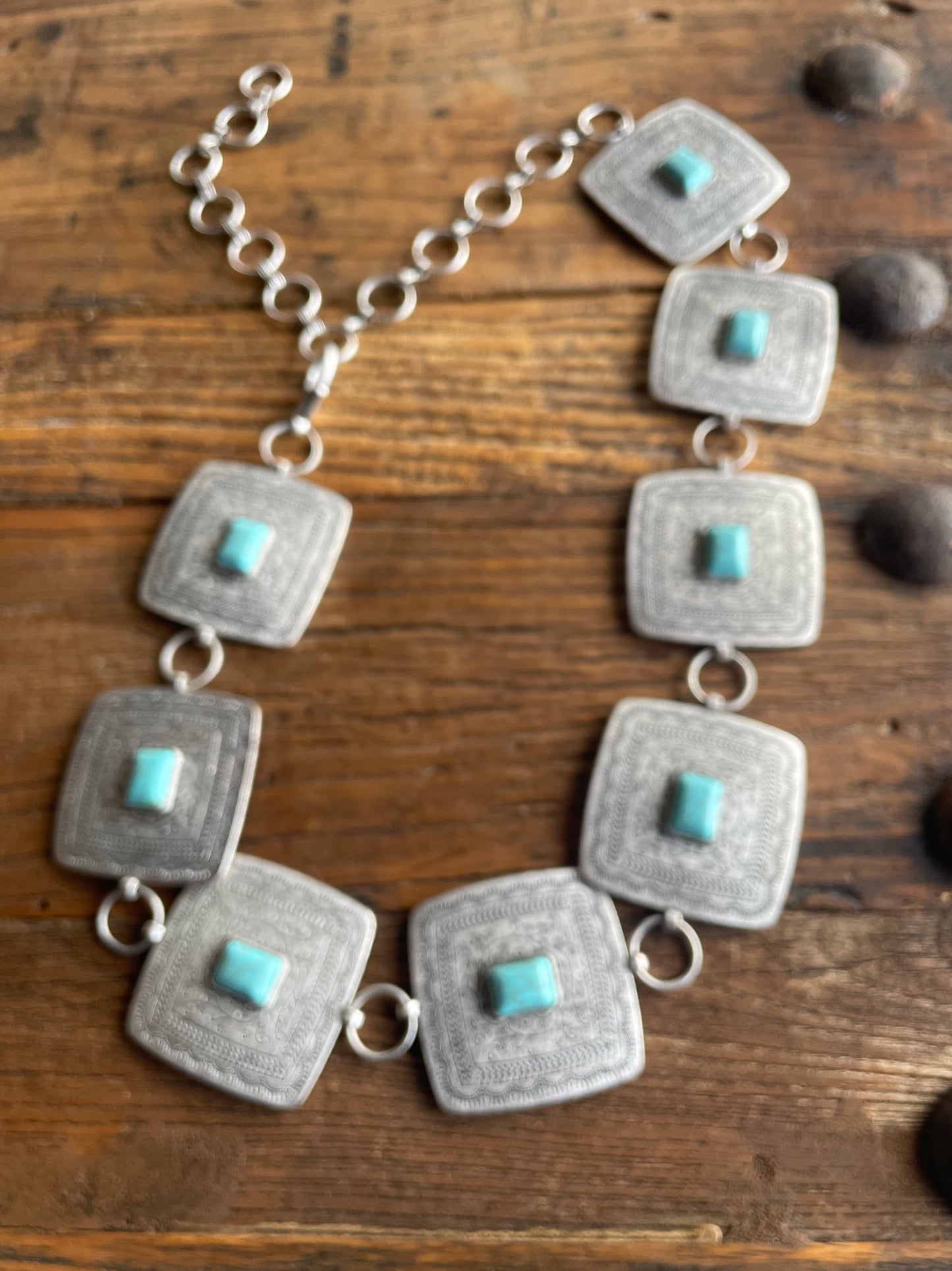 Squared Concho Belt with Turquoise colored accent