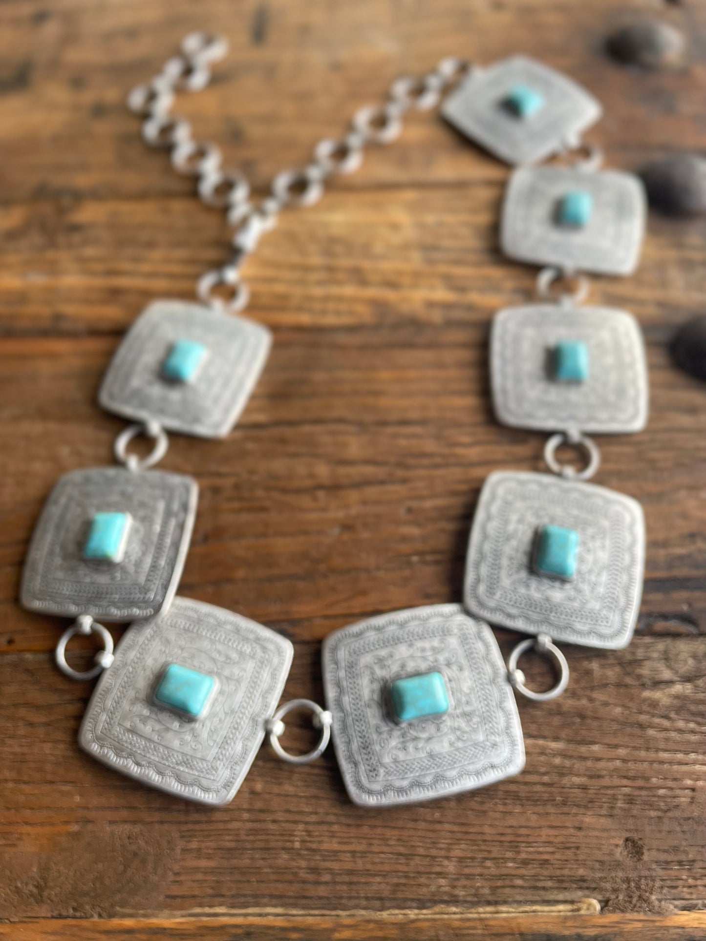 Squared Concho Belt with Turquoise colored accent