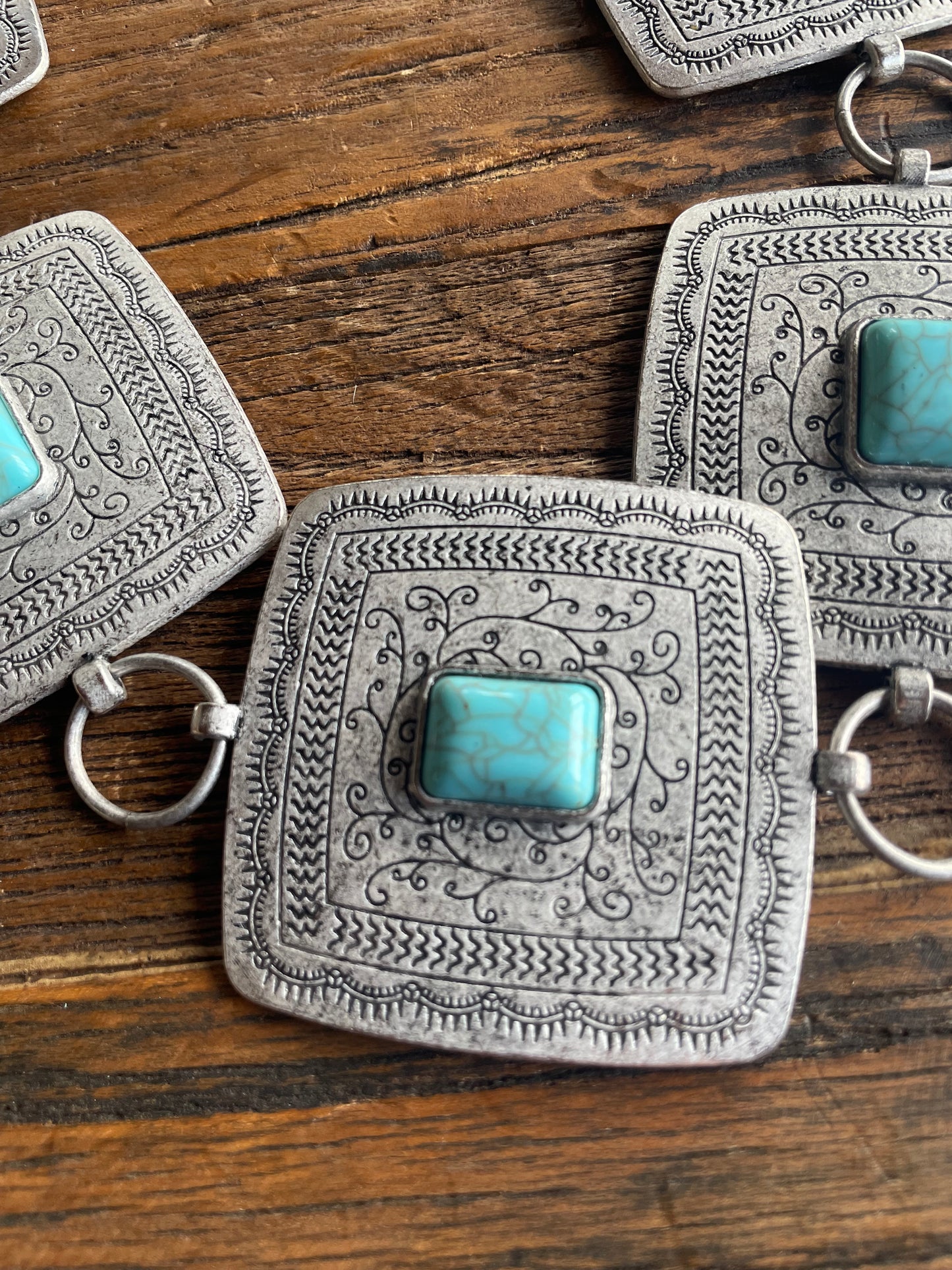 Squared Concho Belt with Turquoise colored accent