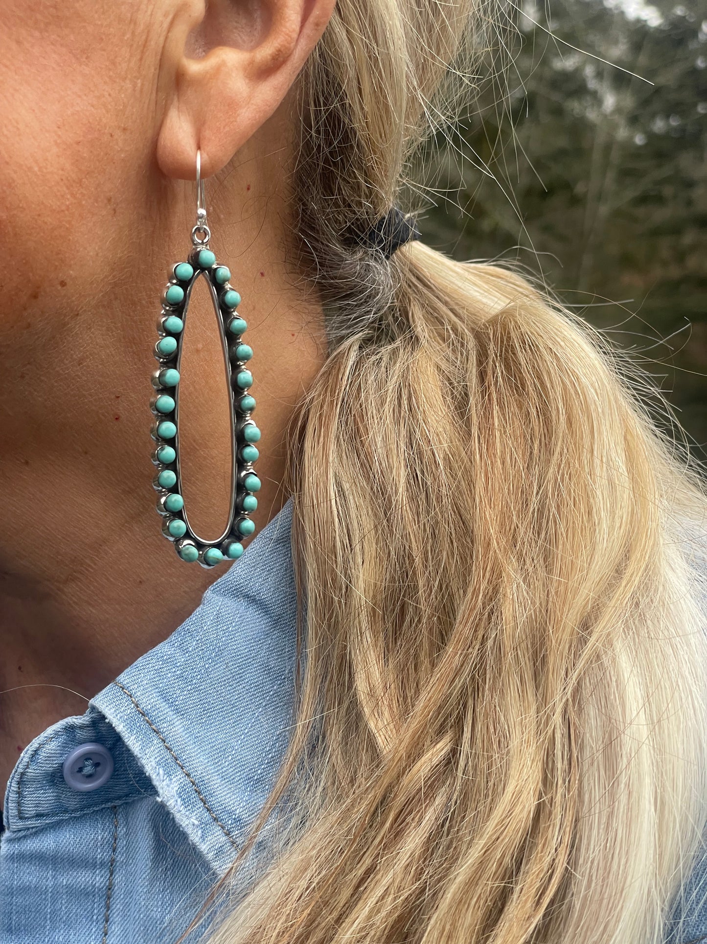 Turquoise beaded with Sterling Silver Drop Earrings