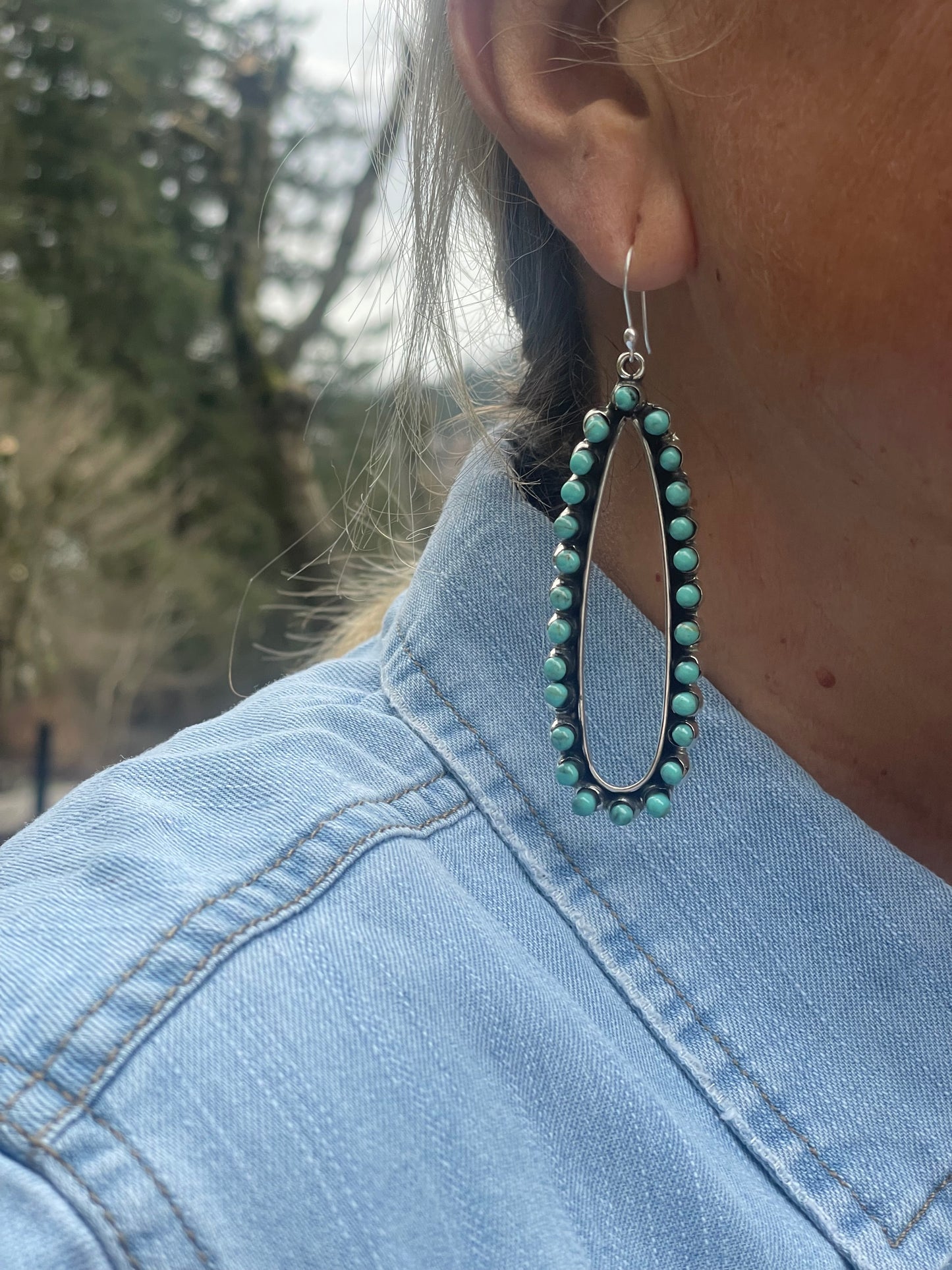 Turquoise beaded with Sterling Silver Drop Earrings