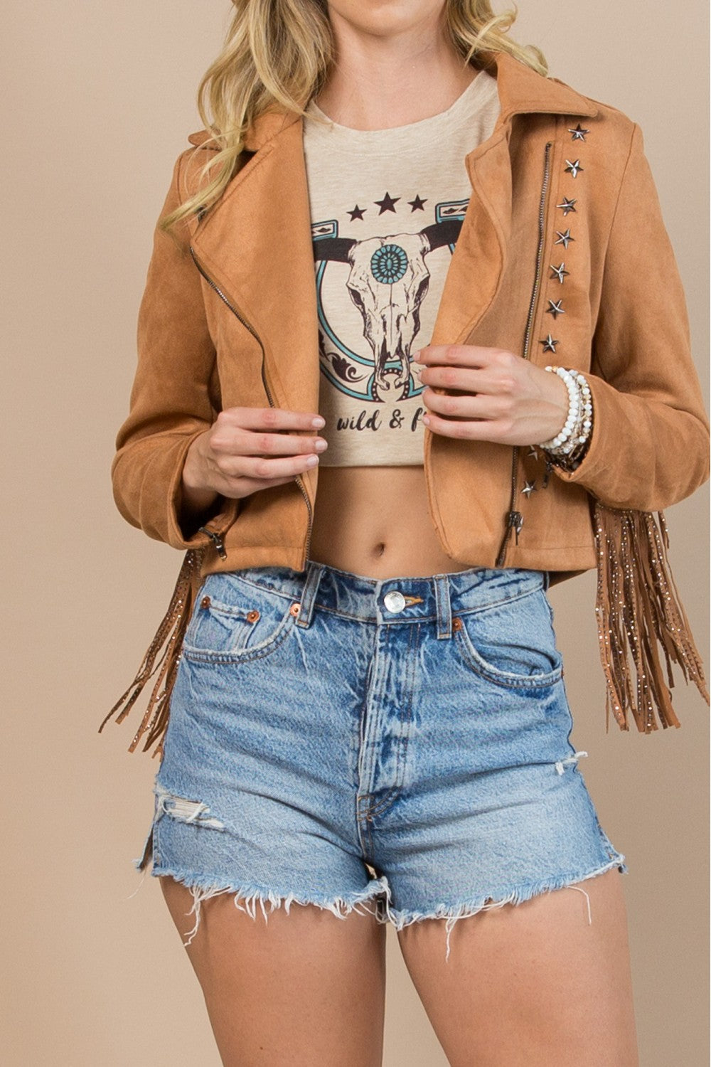 Western Faux Suede Fringed Jacket