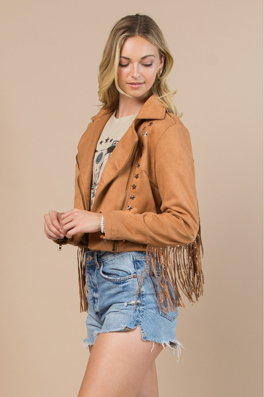Western Faux Suede Fringed Jacket