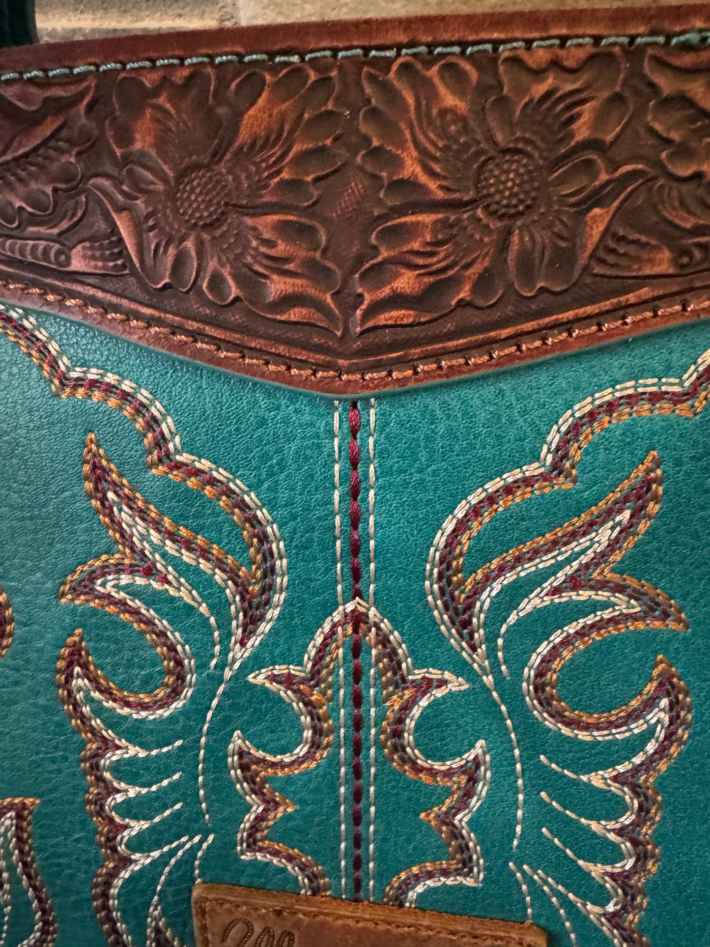 Wrangler Boot Stitched Crossbody Purse in Turquoise