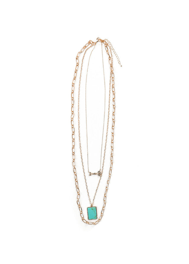 West & Co. 24" Layered Gold Chain Necklace with Arrows & Turquoise Bar