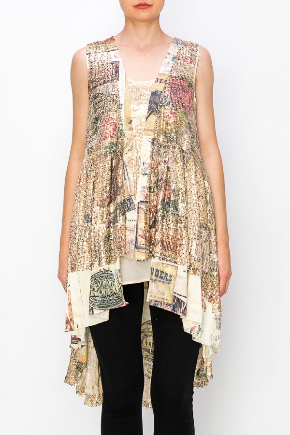 Sequin and Satin Long Duster in Vintage Cowgirl Print
