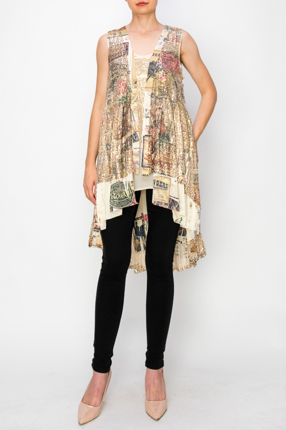 Sequin and Satin Long Duster in Vintage Cowgirl Print