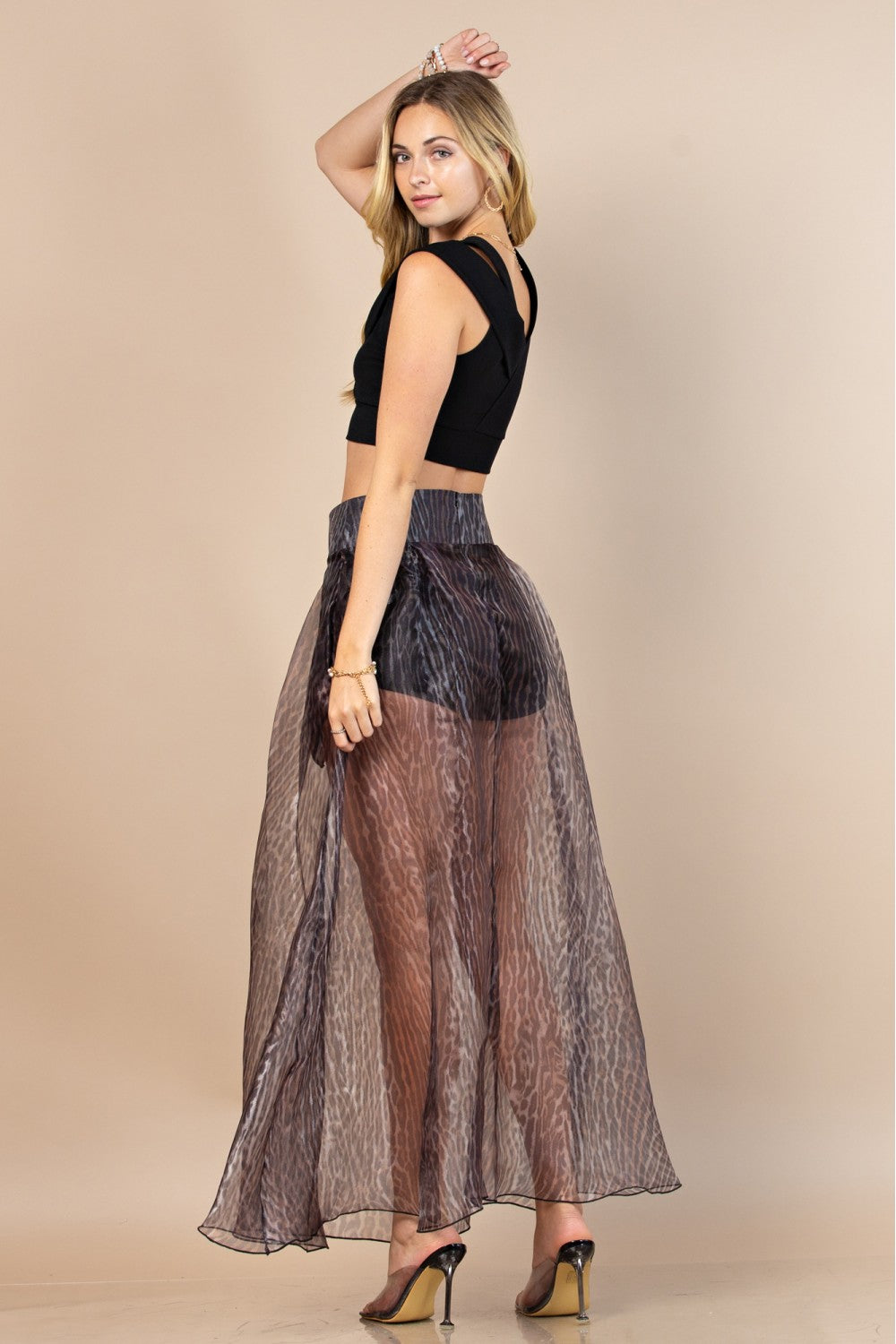 Animal Print Organza Long Skirt