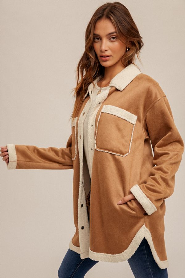 Sherpa Lined Faux Suede Shacket