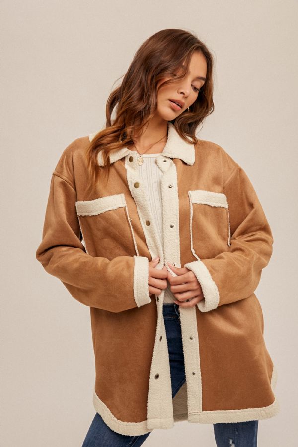 Sherpa Lined Faux Suede Shacket