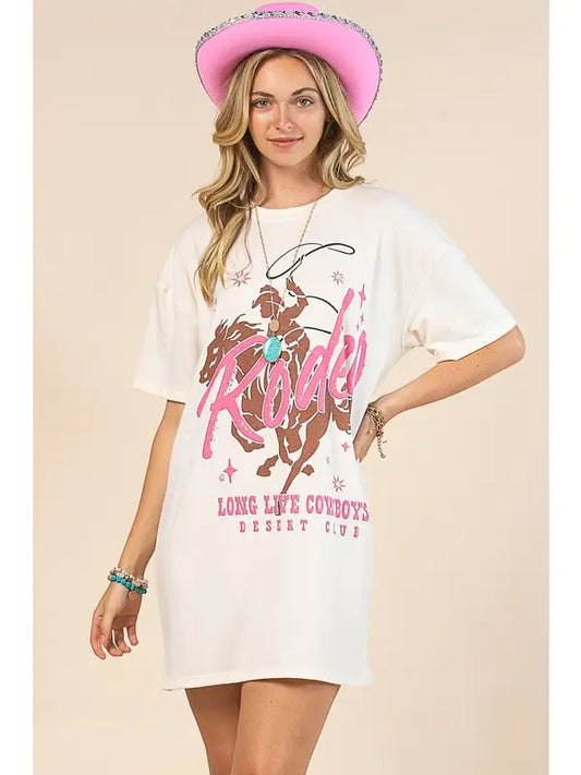 "Rodeo" Long Live Cowboys Graphic  Shirt Dress