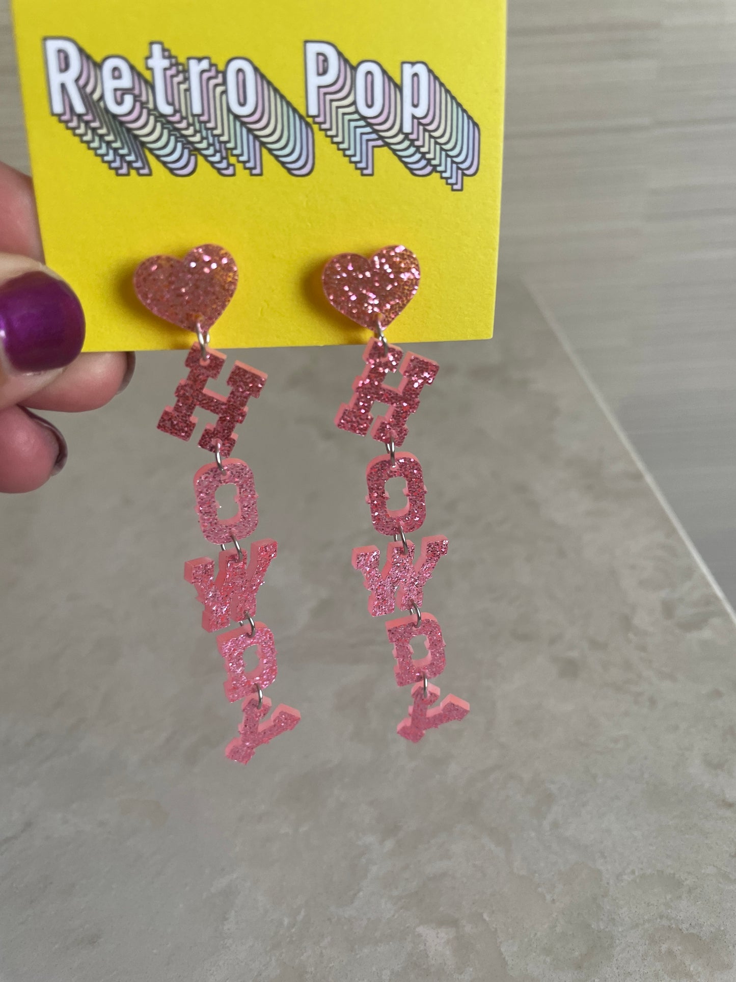 Sparkly Pink HOWDY Earrings