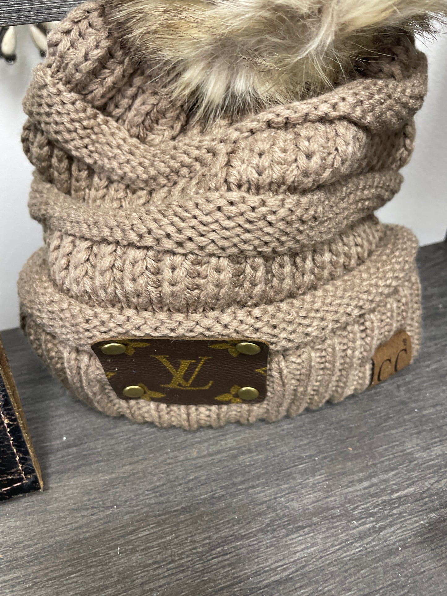 Upcycled C.C Knitted Faux Fur Pom Hat Blk