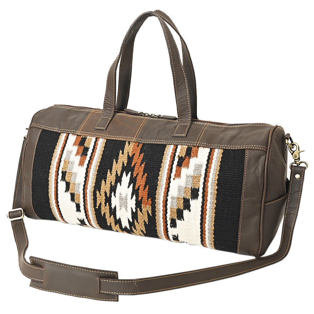 Genuine Leather Duffle Bag with Upcycled Wool and Leather Straps 101 A
