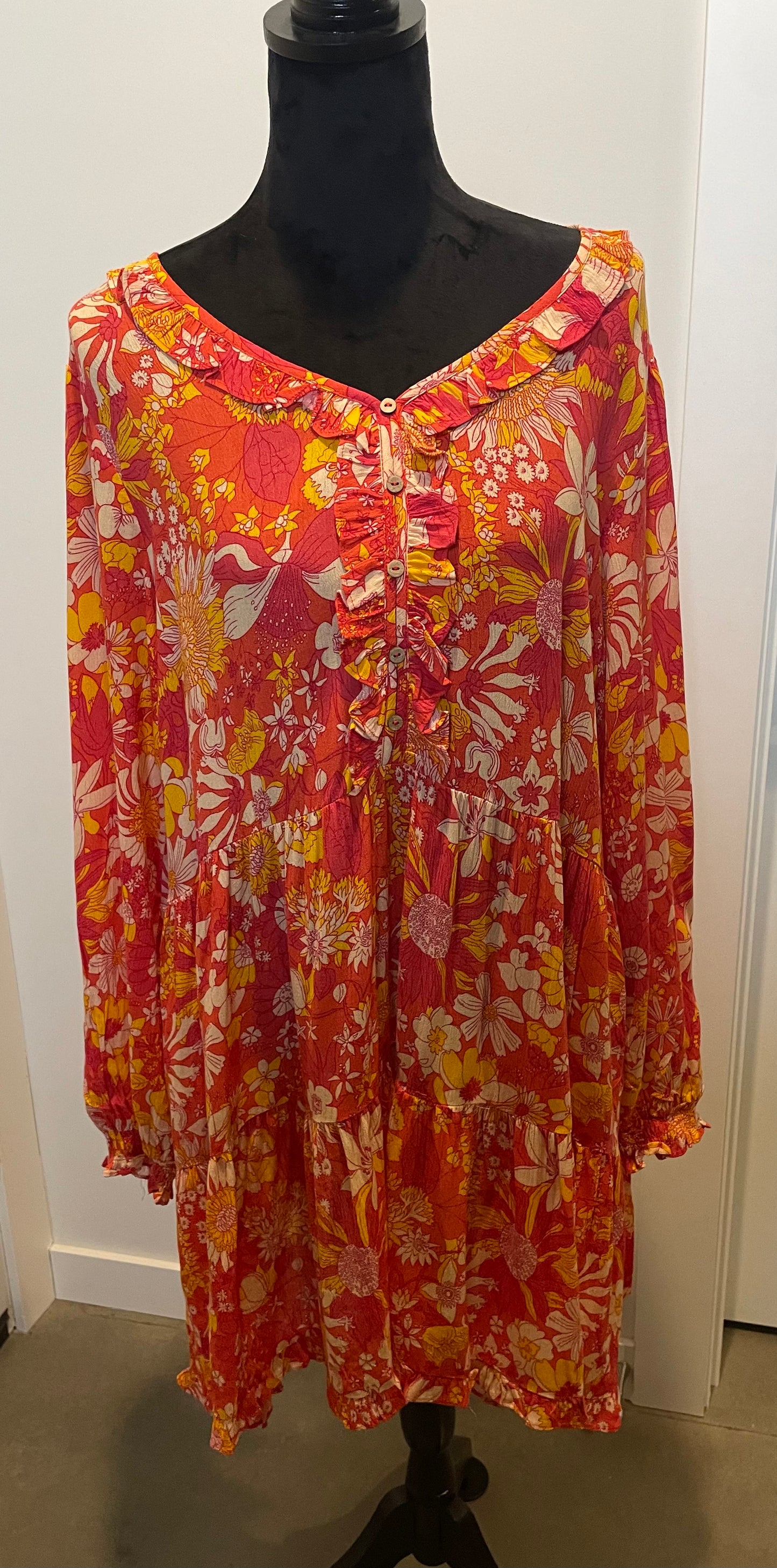 Orange & Coral Printed Rayon Challie Dress