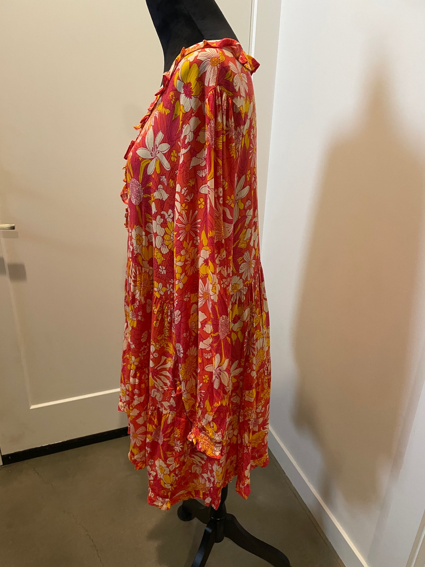 Orange & Coral Printed Rayon Challie Dress
