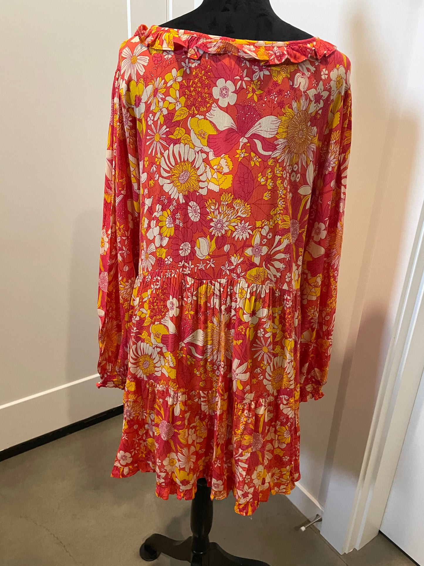 Orange & Coral Printed Rayon Challie Dress