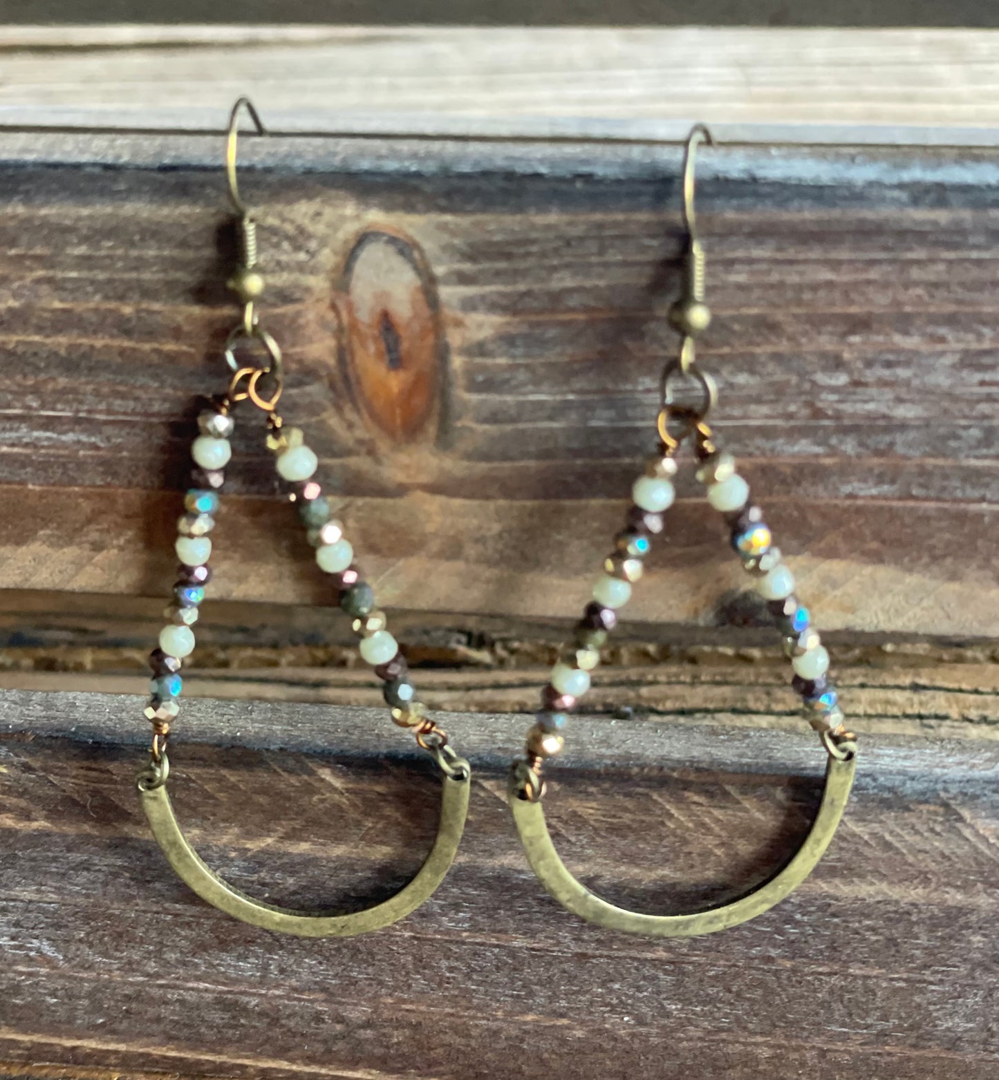 "Indigo" Boho Beaded Earrings with Antique Metal Accent Hoop