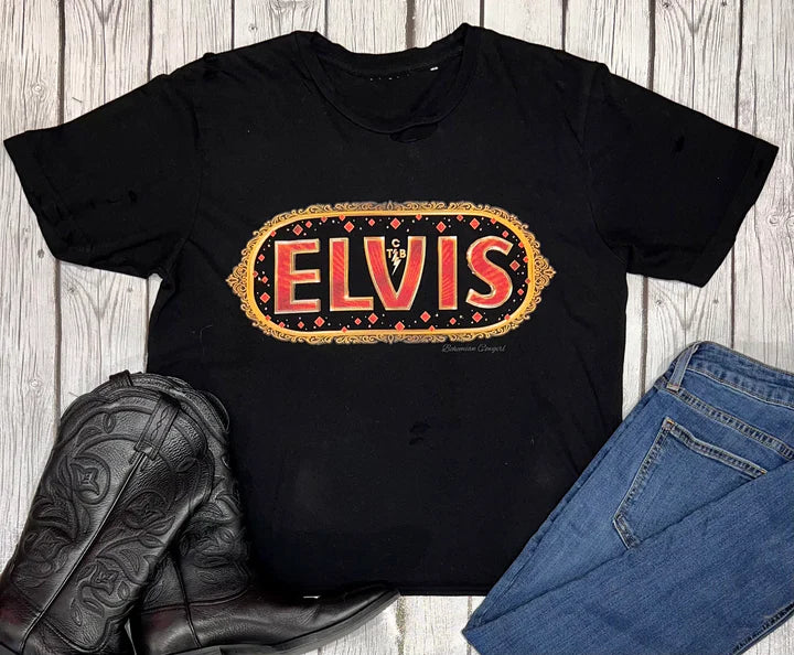 Elvis Distressed T-Shirt with Rhinestones