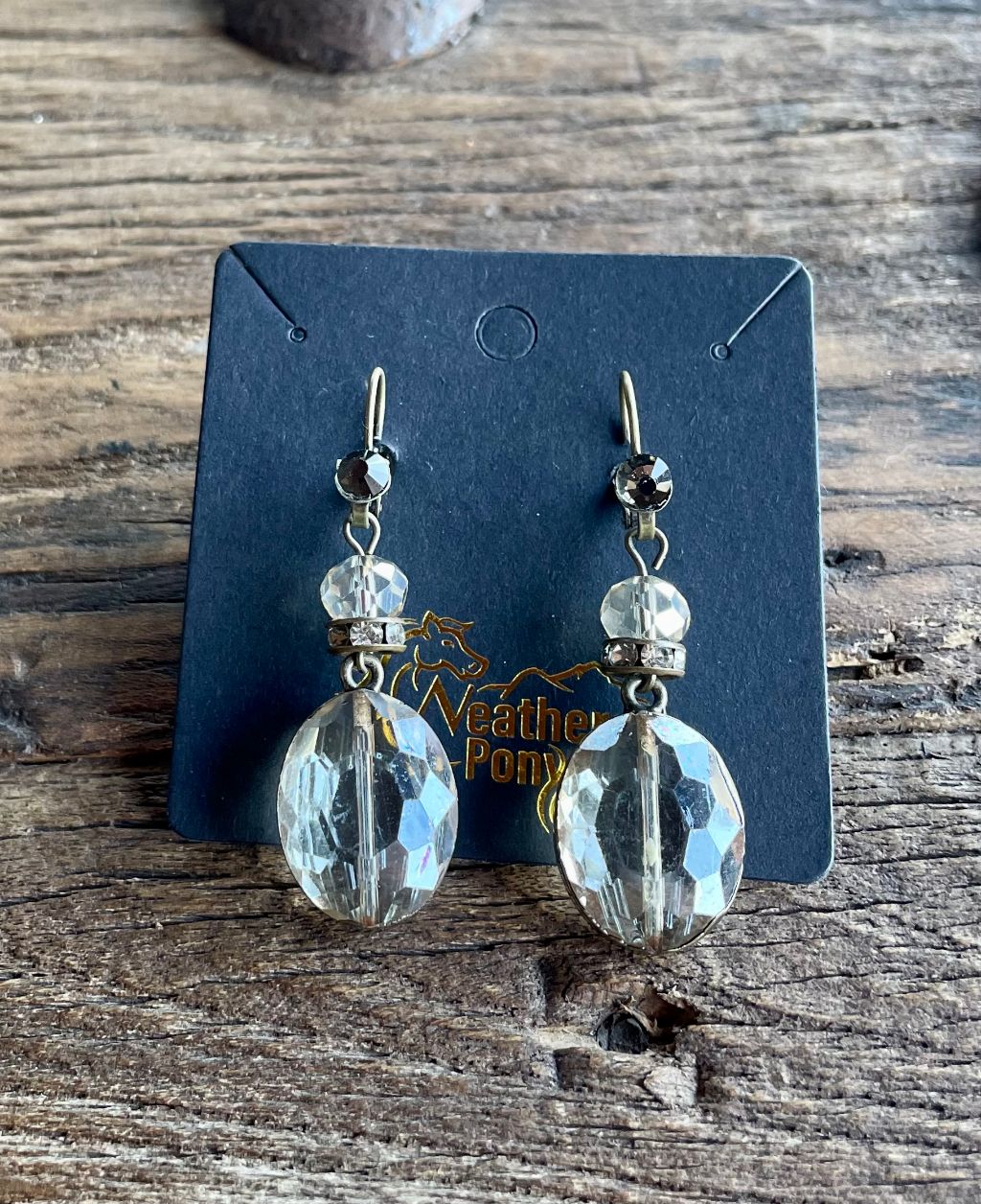 "Skye" Dropped Clear, Oval Crystal with Small Rhinestone Band Earrings