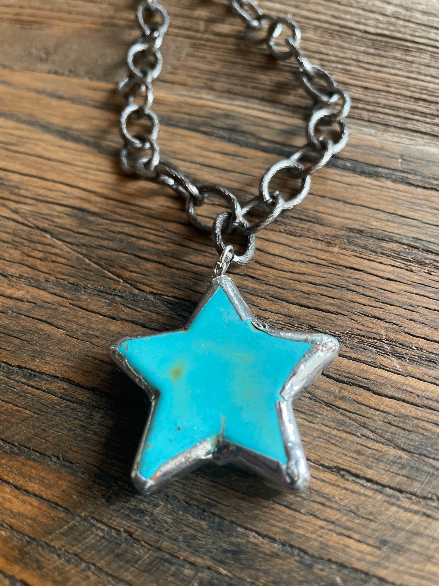Turquoise Blue Star Necklace with silver edges