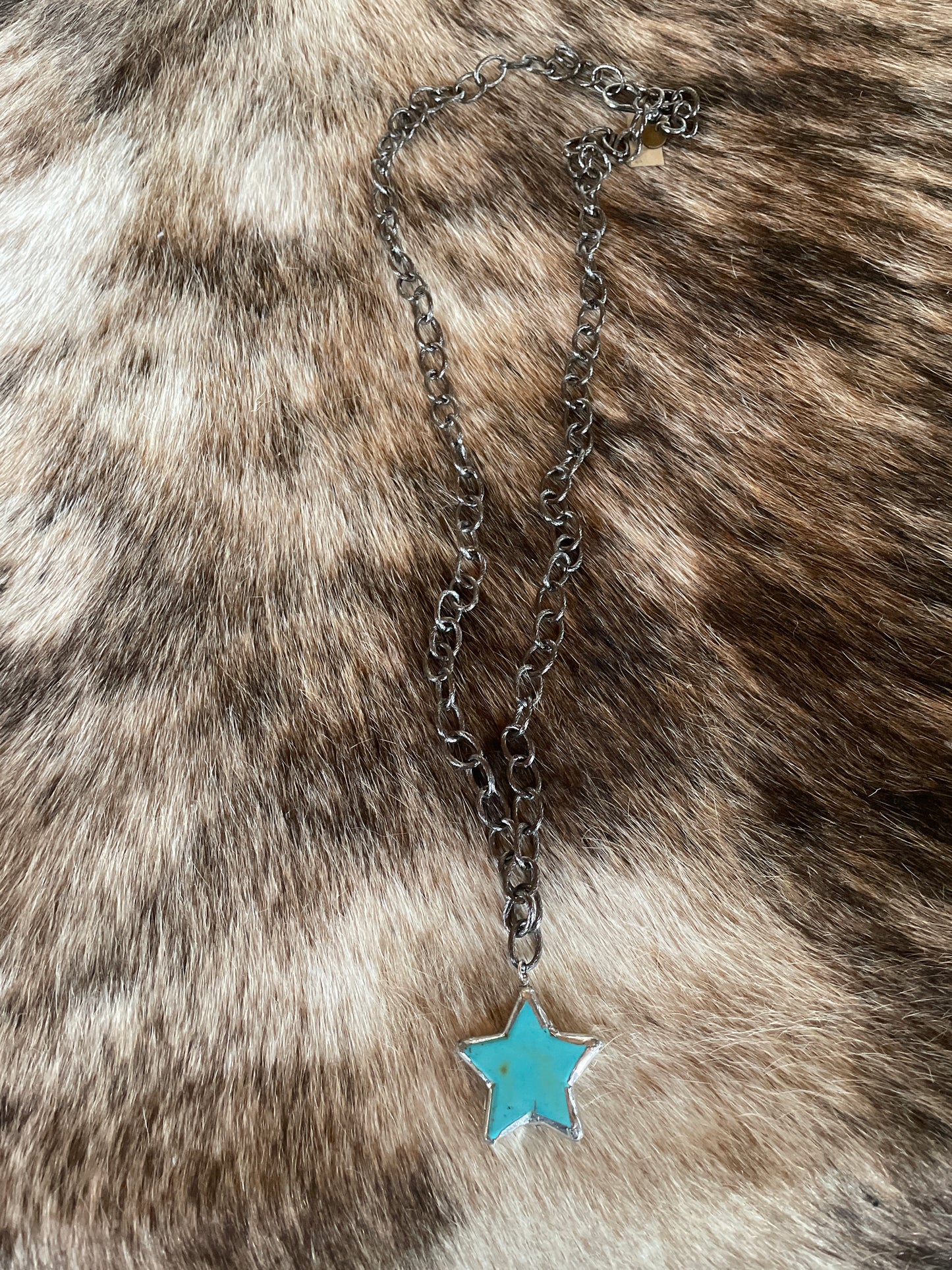 Turquoise Blue Star Necklace with silver edges