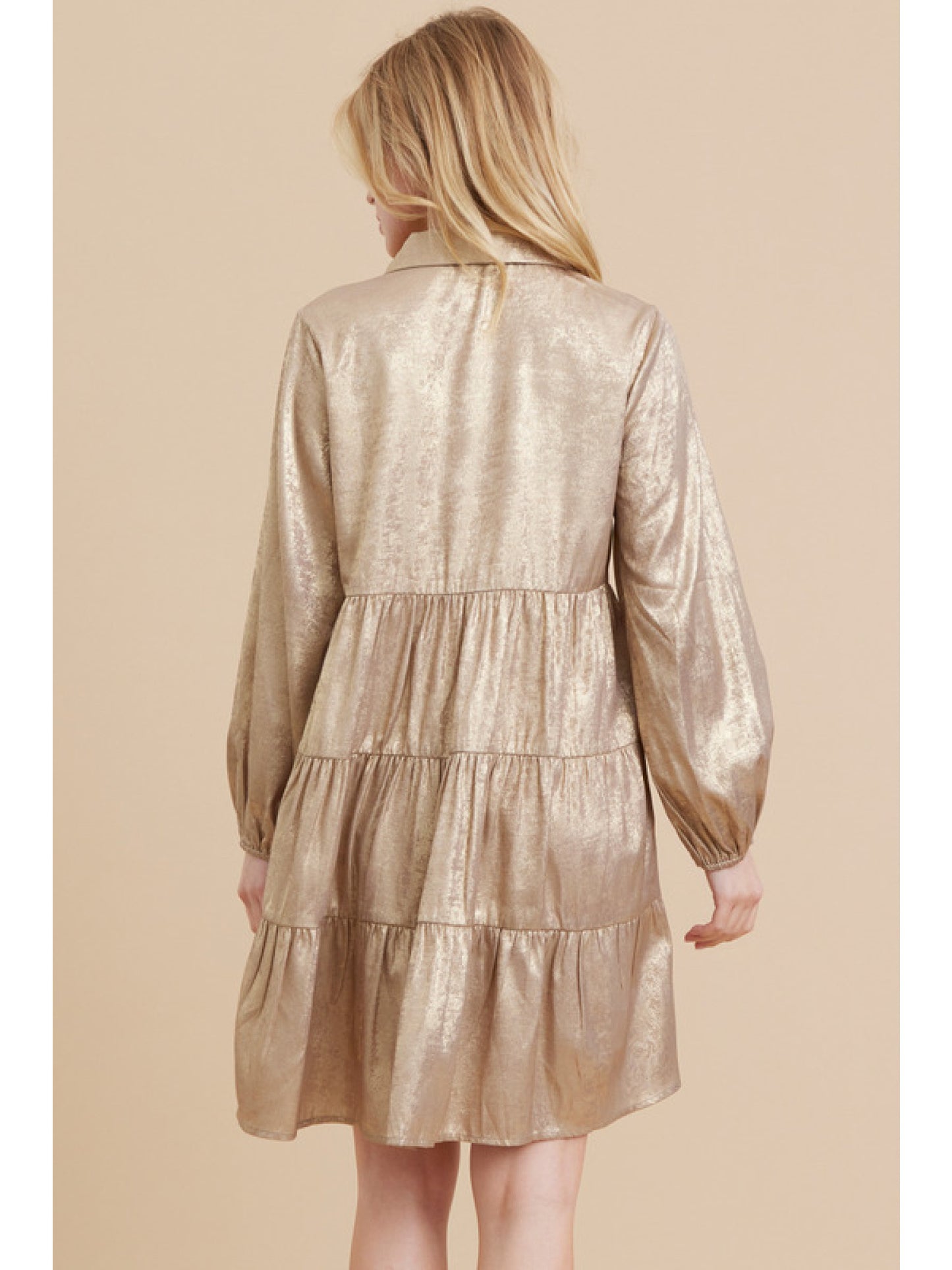 Metallic Baby Doll Dress in Taupe