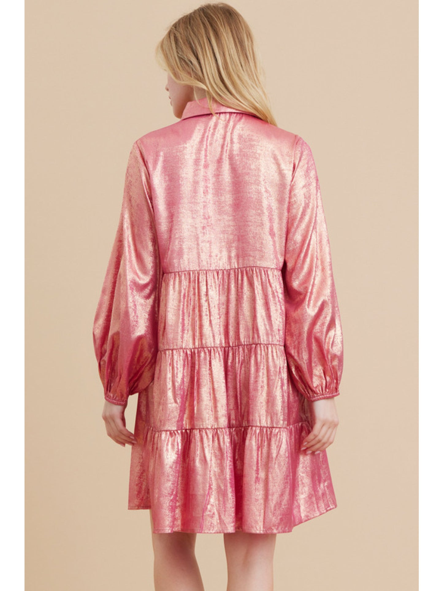 Copy of Metallic Baby Doll Dress in Hot Pink