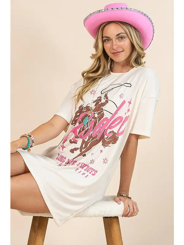 "Rodeo" Long Live Cowboys Graphic  Shirt Dress