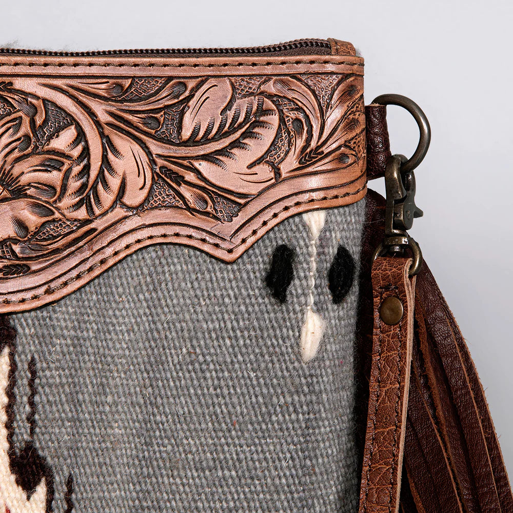 American Darling Tooled Leather Saddle Blanket Aztec Crossbody Purse ~  236N