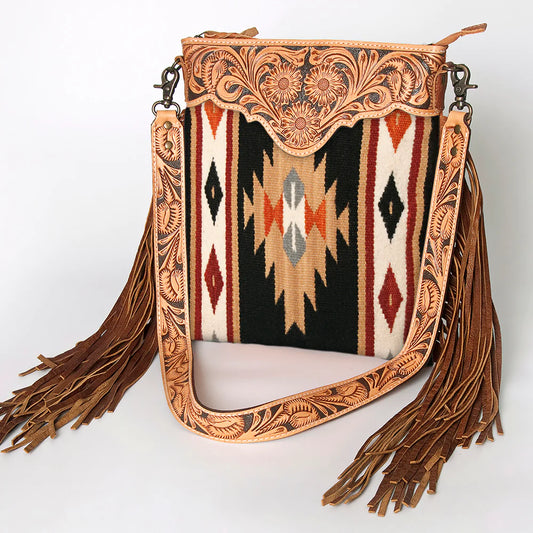 American Darling Tooled Leather Saddle Blanket Aztec Crossbody Purse ~  298G