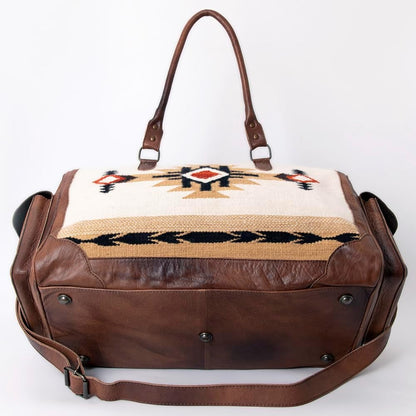 Genuine Leather Duffle Bag with Upcycled Wool and Leather Straps 605E