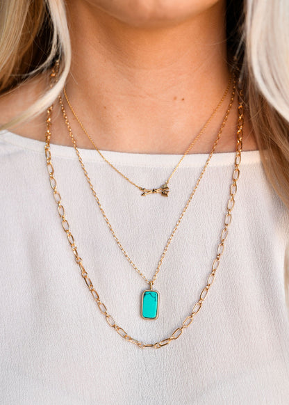 West & Co. 24" Layered Gold Chain Necklace with Arrows & Turquoise Bar