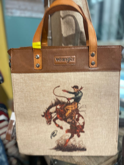 Wrangler Tote with a Printed Rider on a Bucking Bronco