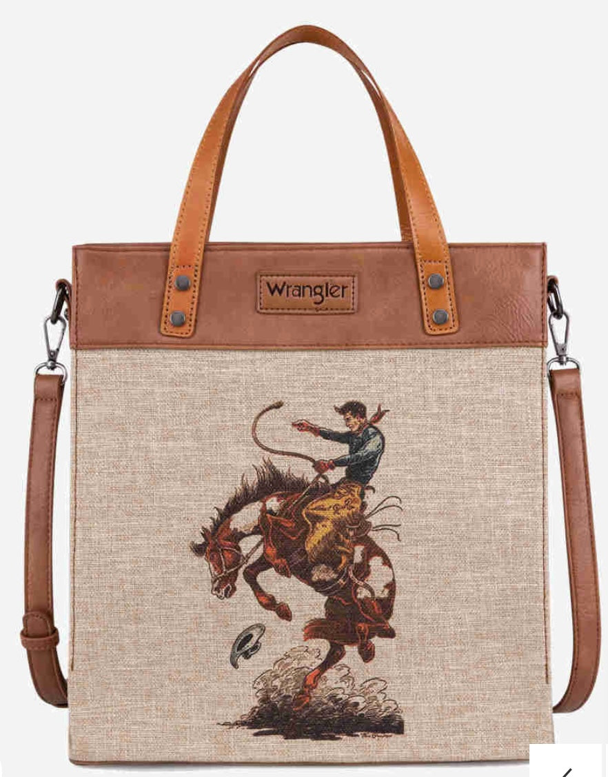 Wrangler Tote with a Printed Rider on a Bucking Bronco