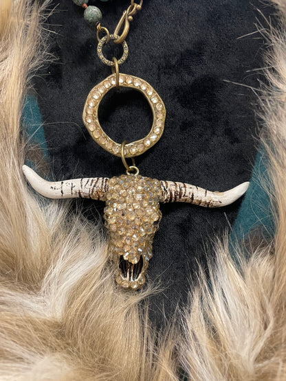 Longhorn Necklace Gold Rhinestone Accents